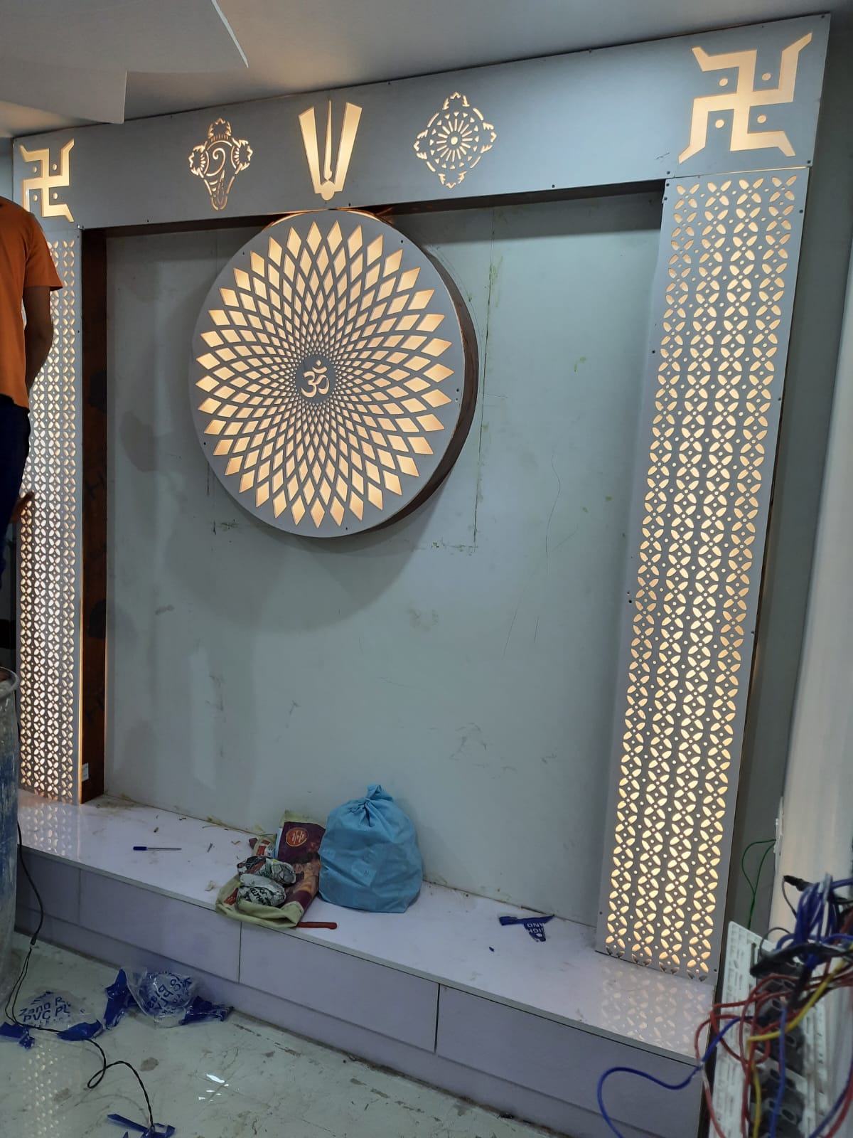 Mandir wall with CNC cut spiritual motifs in Vizag