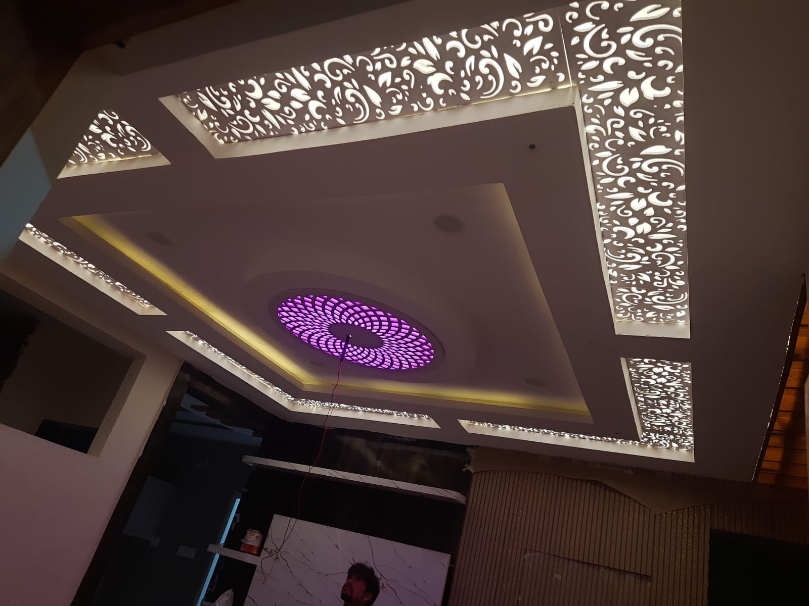 Geometric POP ceiling with LED fan in Vizag